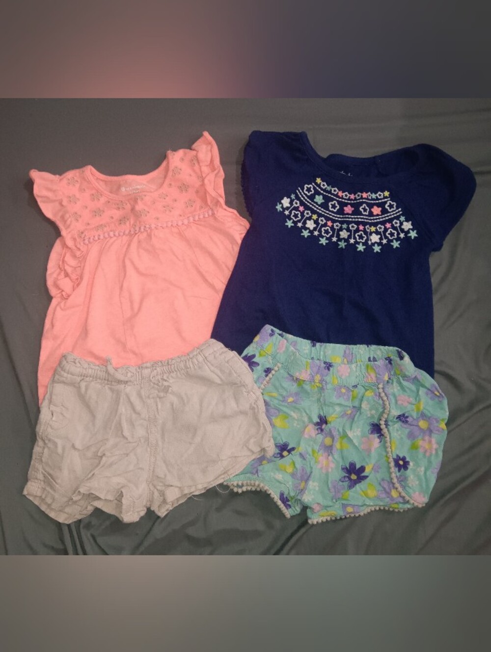 Girls' Pink Top with Navy Embroidered Top and Floral Shorts Bundle